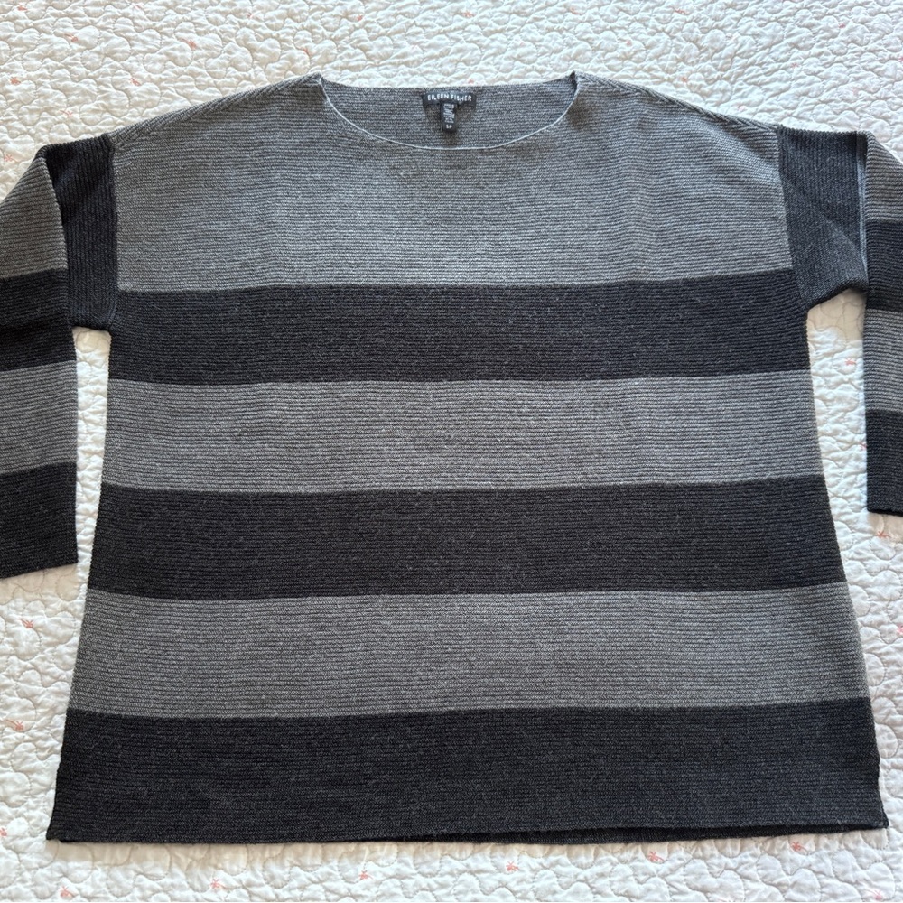 Eileen Fisher Merino Wool Striped Lightweight Knit Sweater P/S in EUC